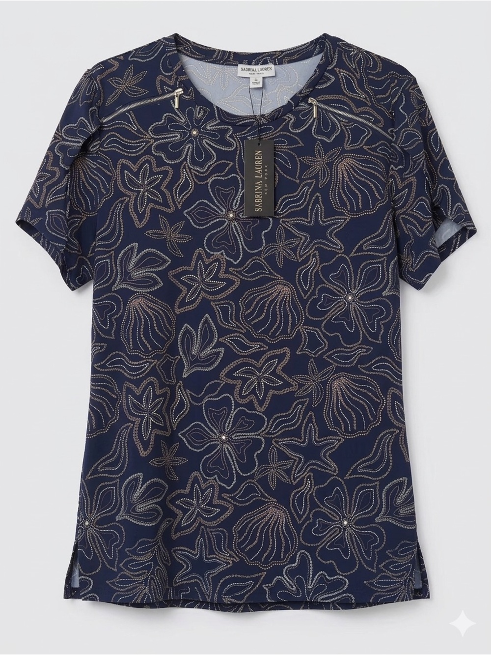 Sabrina Lauren Navy Floral Short Sleeve Tee